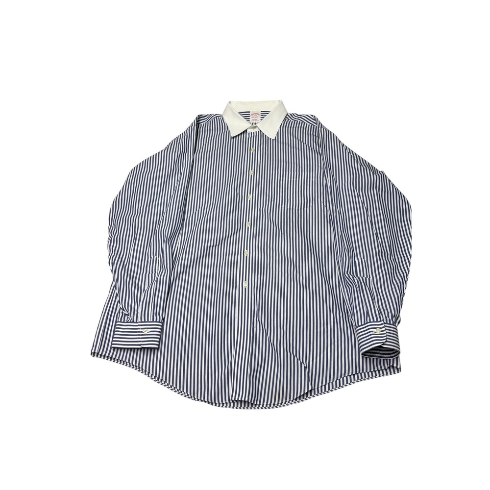 Brooks Brothers Traditional Fit Striped Non-Iron Shirt Navy White 17-35 Mens